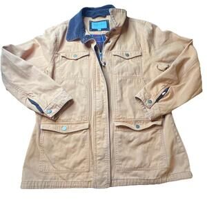 Orvis Women L Barn Chore Field Corduroy Collar Plaid Flannel Lined Jacket